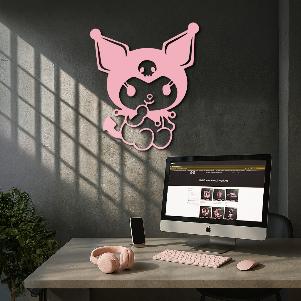 Kuromi Sitting Pose Cute Pink Metal Wall Art – Modern Anime Inspired Home Decor - KAFGP173