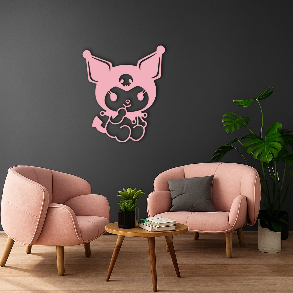 Kuromi Sitting Pose Cute Pink Metal Wall Art – Modern Anime Inspired Home Decor - KAFGP173