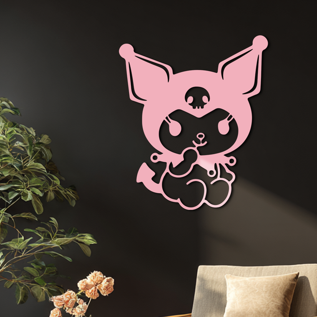 Kuromi Sitting Pose Cute Pink Metal Wall Art – Modern Anime Inspired Home Decor - KAFGP173