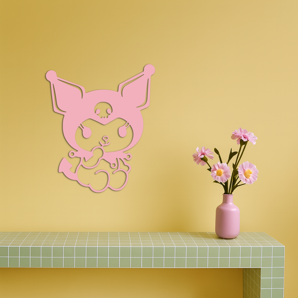 Kuromi Sitting Pose Cute Pink Metal Wall Art – Modern Anime Inspired Home Decor - KAFGP173