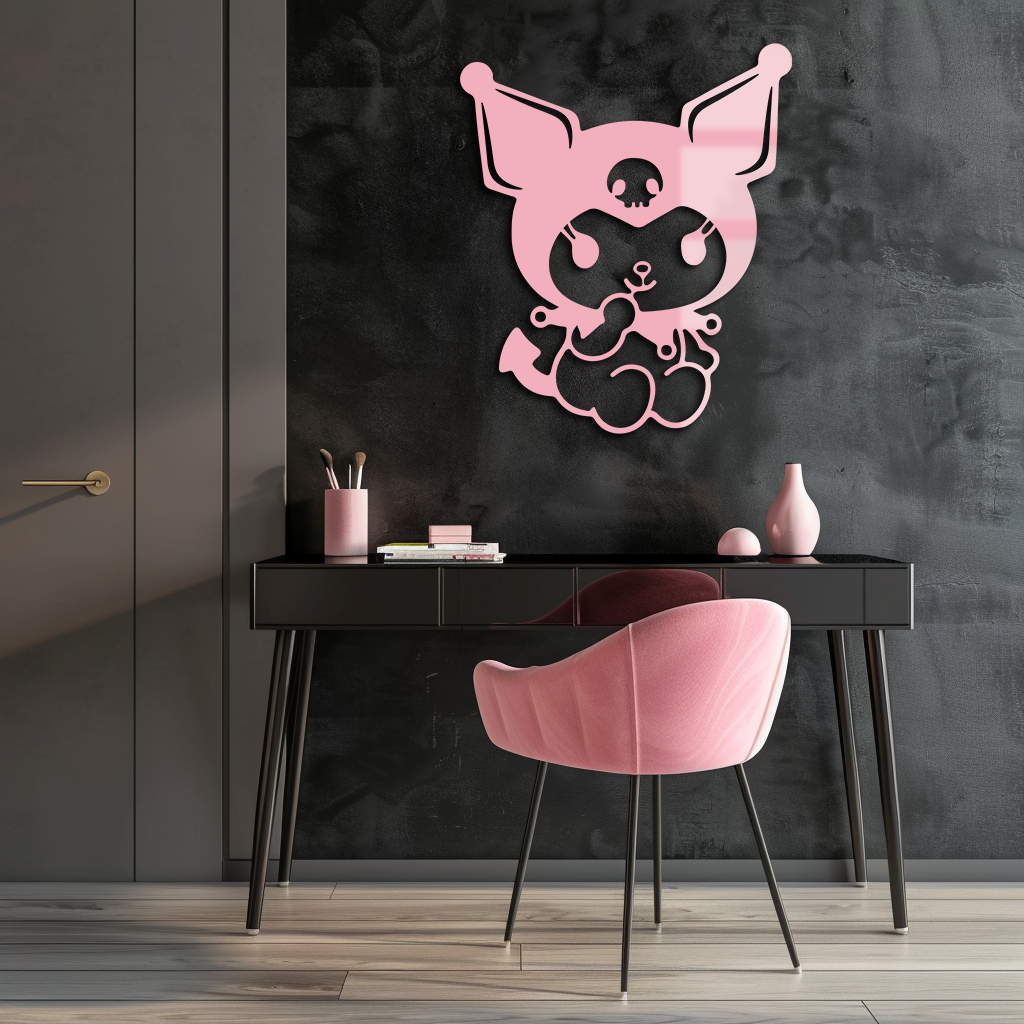 Kuromi Sitting Pose Cute Pink Metal Wall Art – Modern Anime Inspired Home Decor - KAFGP173
