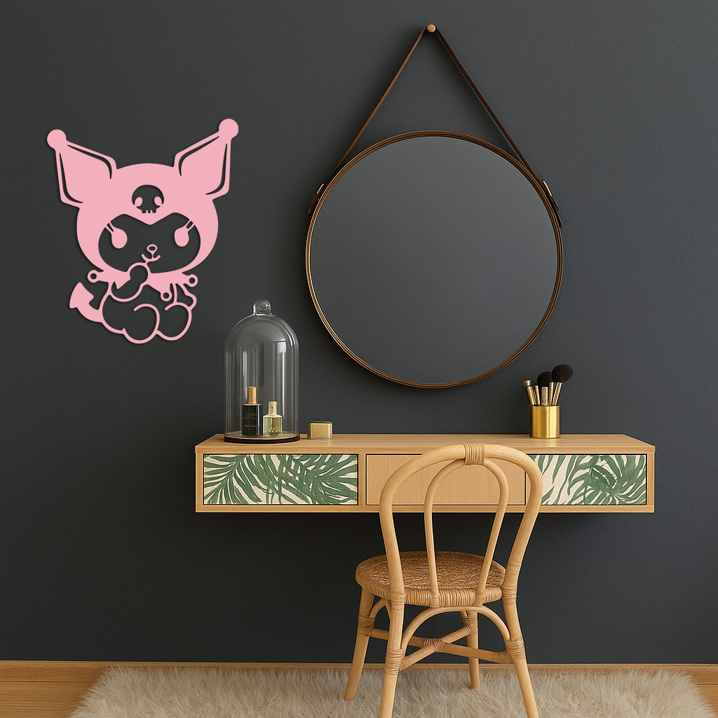 Kuromi Sitting Pose Cute Pink Metal Wall Art – Modern Anime Inspired Home Decor - KAFGP173