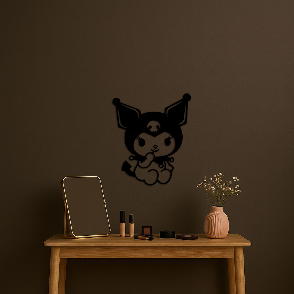 Kuromi Sitting Pose Cute Pink Metal Wall Art – Modern Anime Inspired Home Decor - KAFGP173