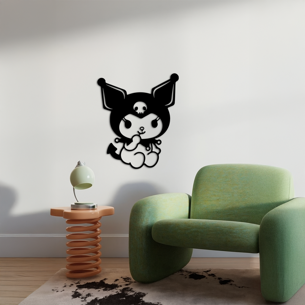 Kuromi Sitting Pose Cute Pink Metal Wall Art – Modern Anime Inspired Home Decor - KAFGP173