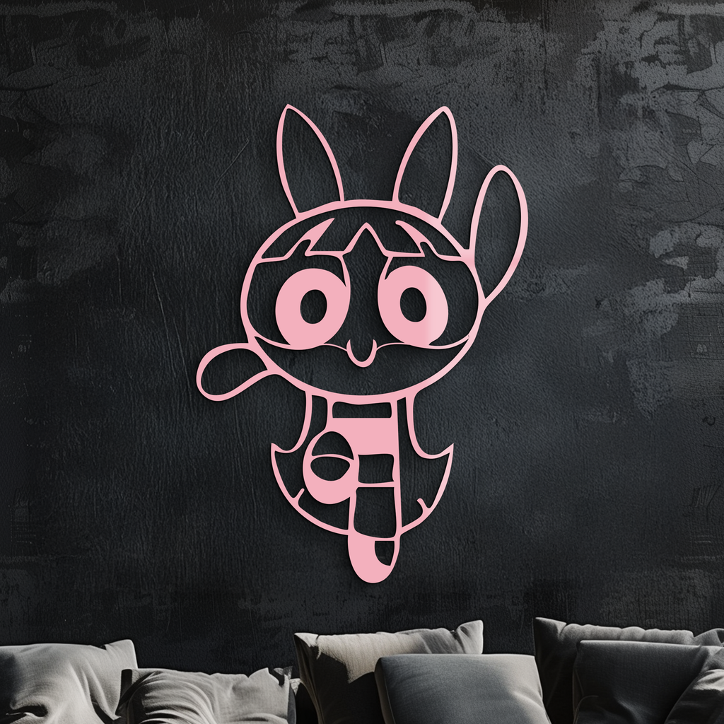 Powerpuff Girl Bunny Style Pink Metal Wall Art – Modern Cartoon Décor - KAFGP177