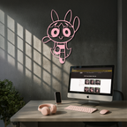 Powerpuff Girl Bunny Style Pink Metal Wall Art – Modern Cartoon Décor - KAFGP177