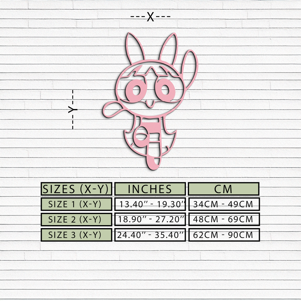 Powerpuff Girl Bunny Style Pink Metal Wall Art – Modern Cartoon Décor - KAFGP177