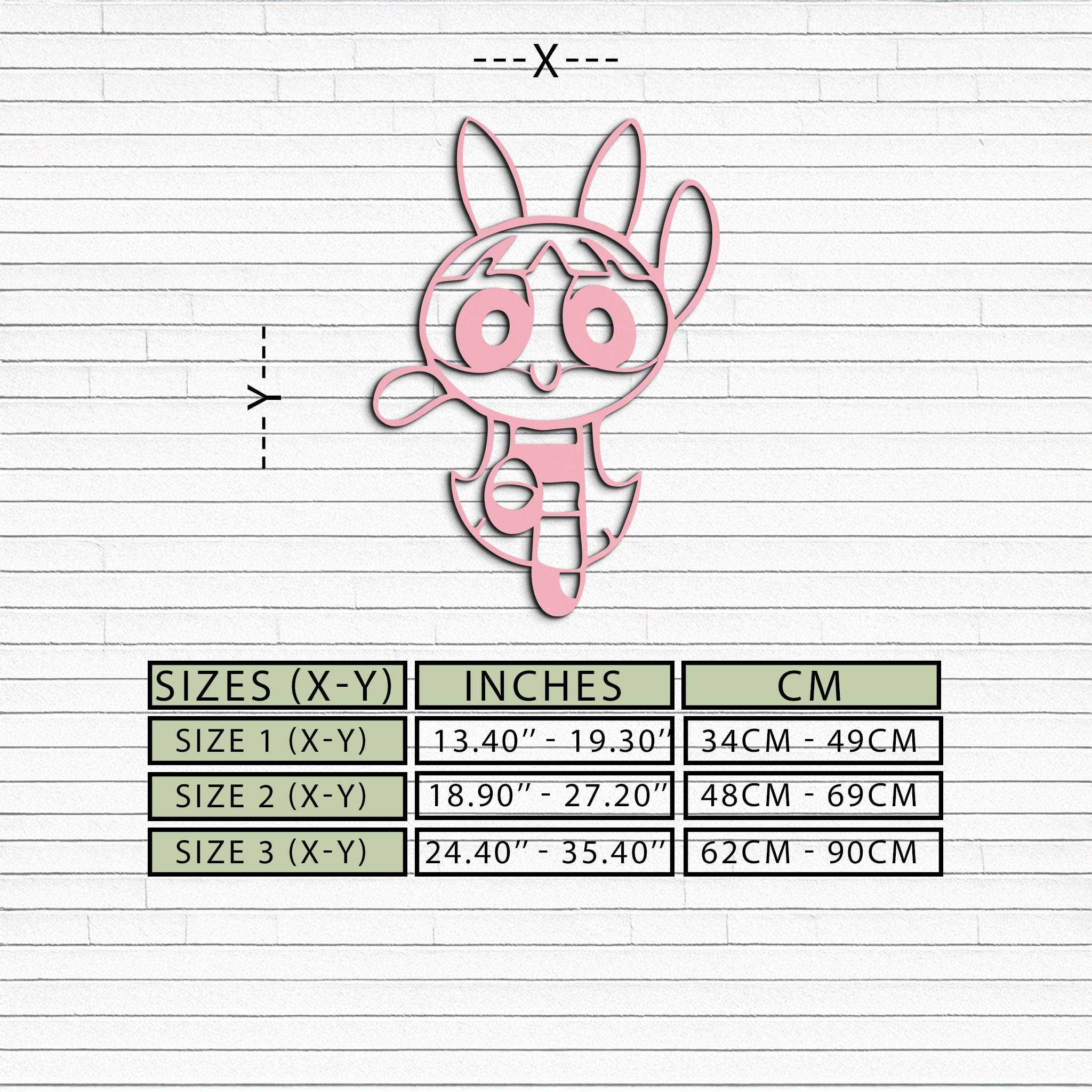 Powerpuff Girl Bunny Style Pink Metal Wall Art – Modern Cartoon Décor - KAFGP177