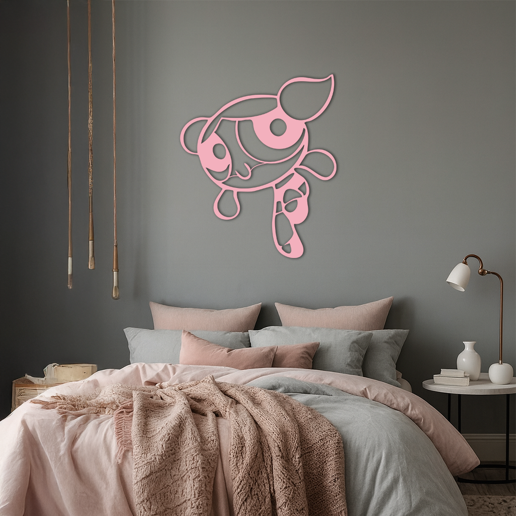 Pink Powerpuff Girl Metal Wall Art – Cartoon Inspired Modern Home Decor - KAFGP178
