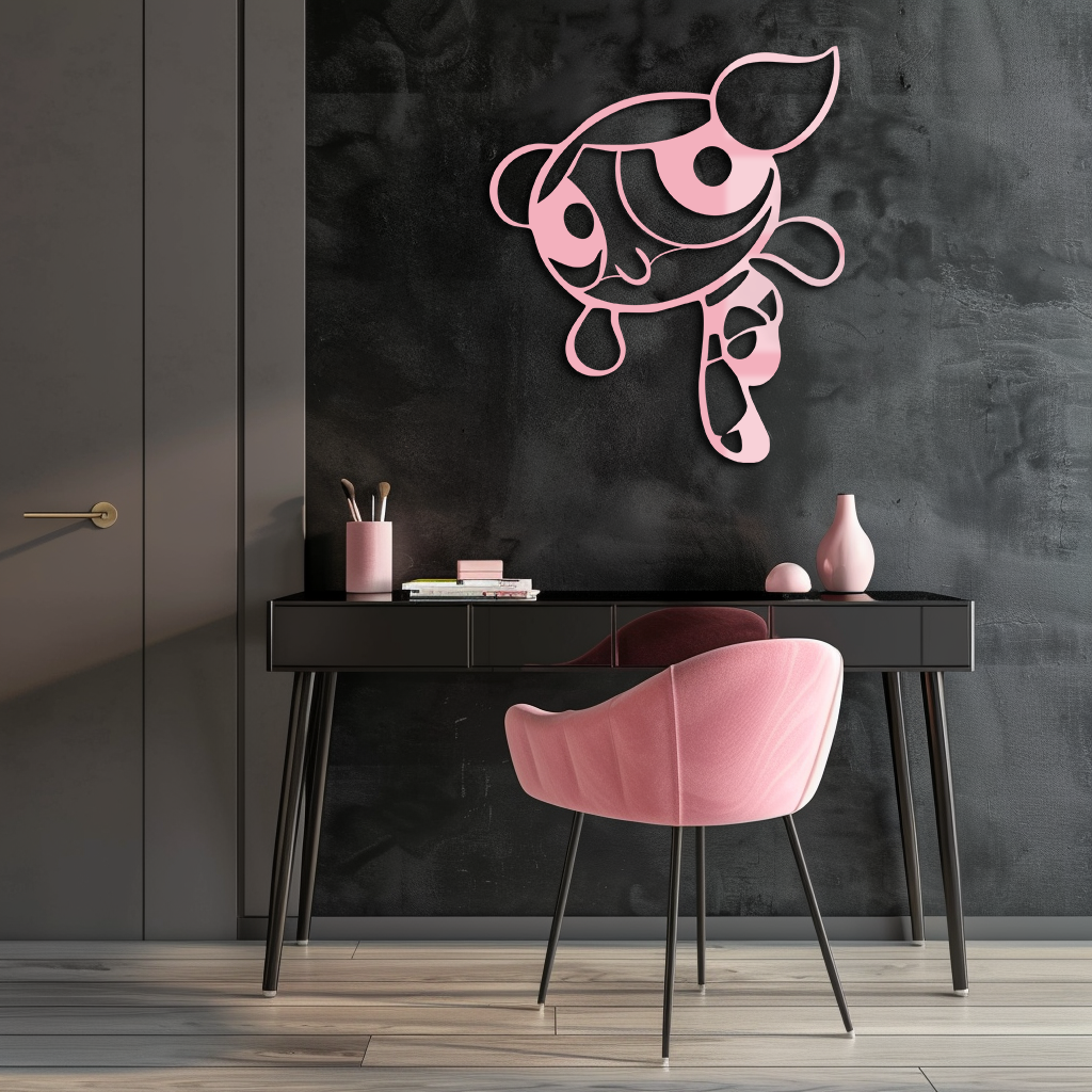 Pink Powerpuff Girl Metal Wall Art – Cartoon Inspired Modern Home Decor - KAFGP178