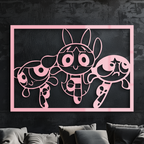 Powerpuff Girls Trio Silhouette – Pink Metal Wall Art - KAFGP179