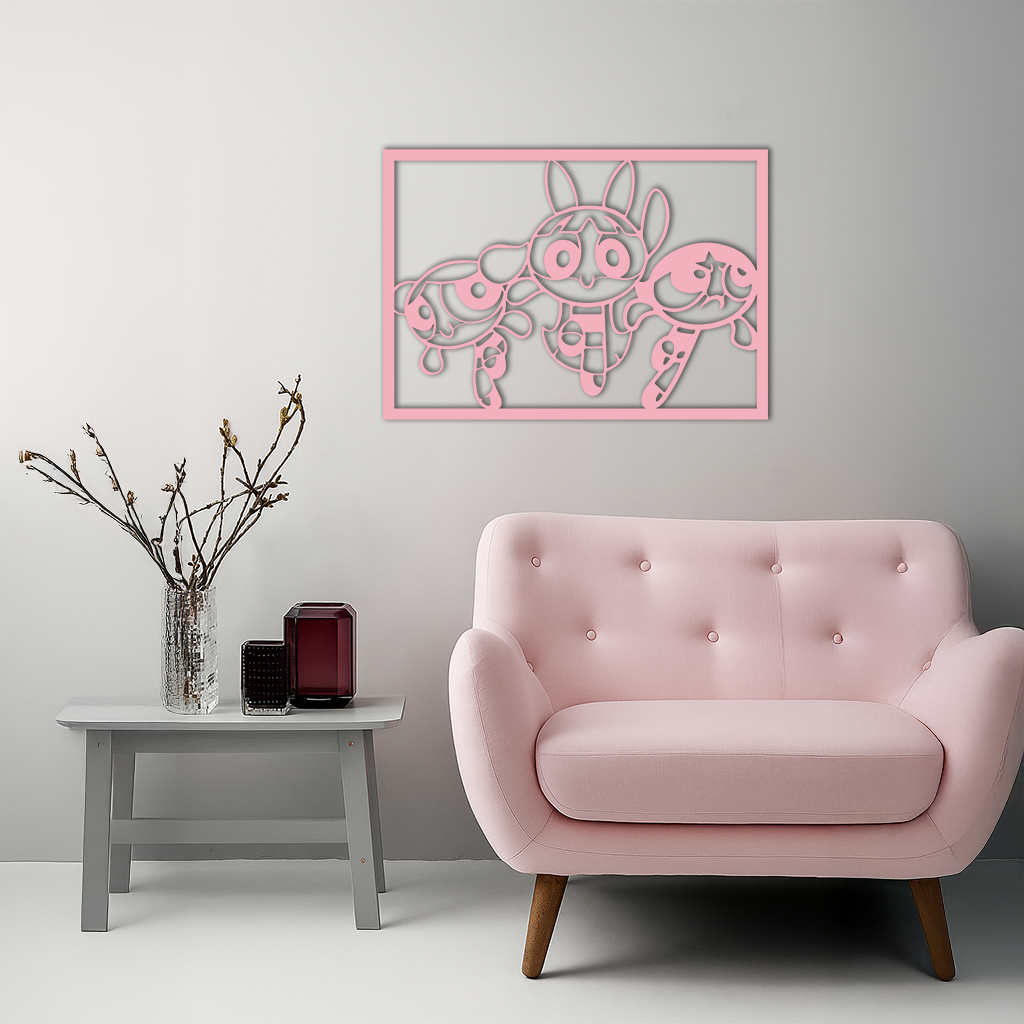 Powerpuff Girls Trio Silhouette – Pink Metal Wall Art - KAFGP179
