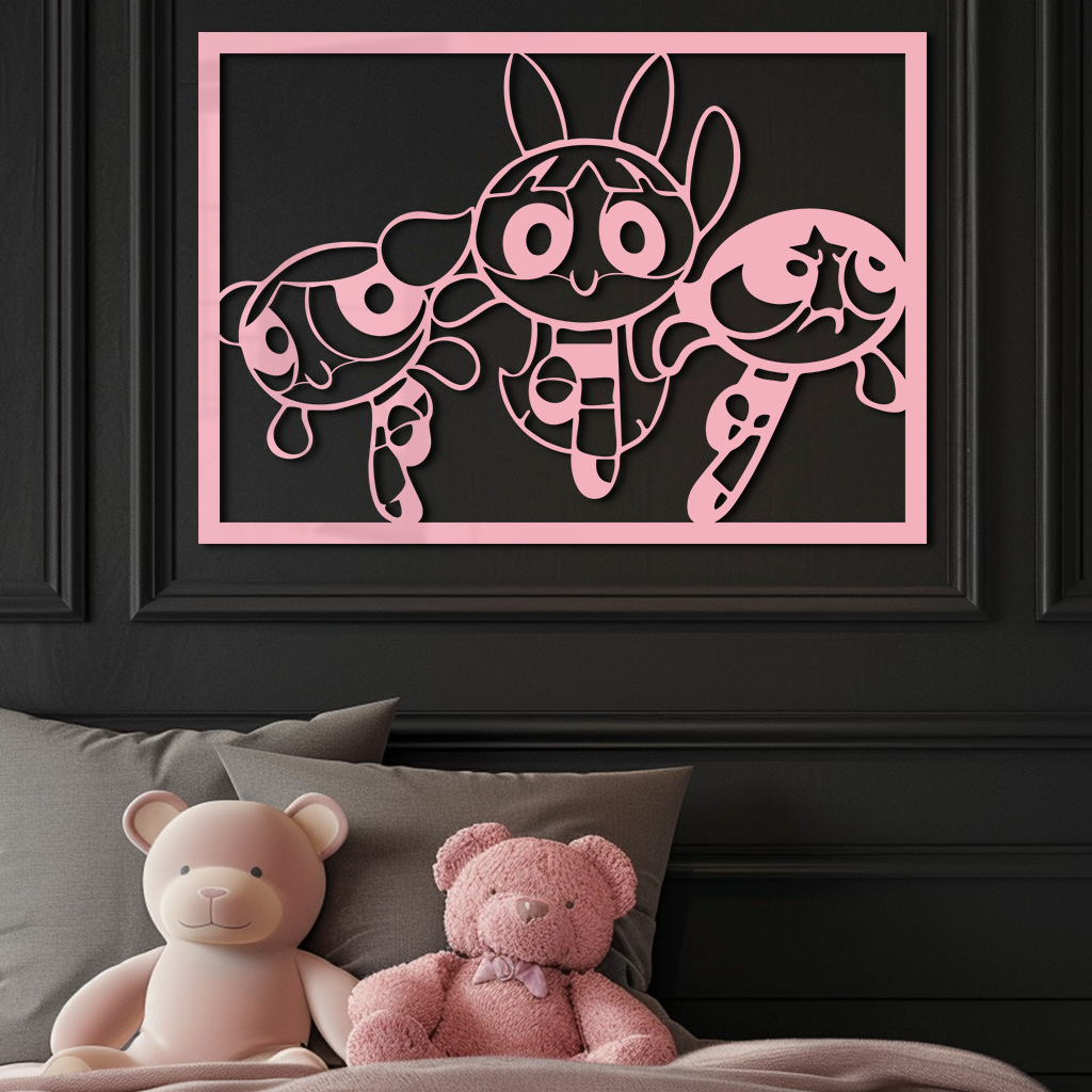 Powerpuff Girls Trio Silhouette – Pink Metal Wall Art - KAFGP179