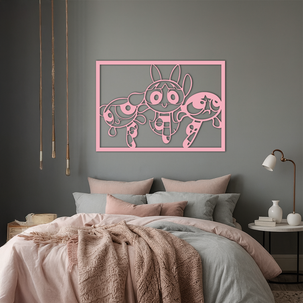Powerpuff Girls Trio Silhouette – Pink Metal Wall Art - KAFGP179