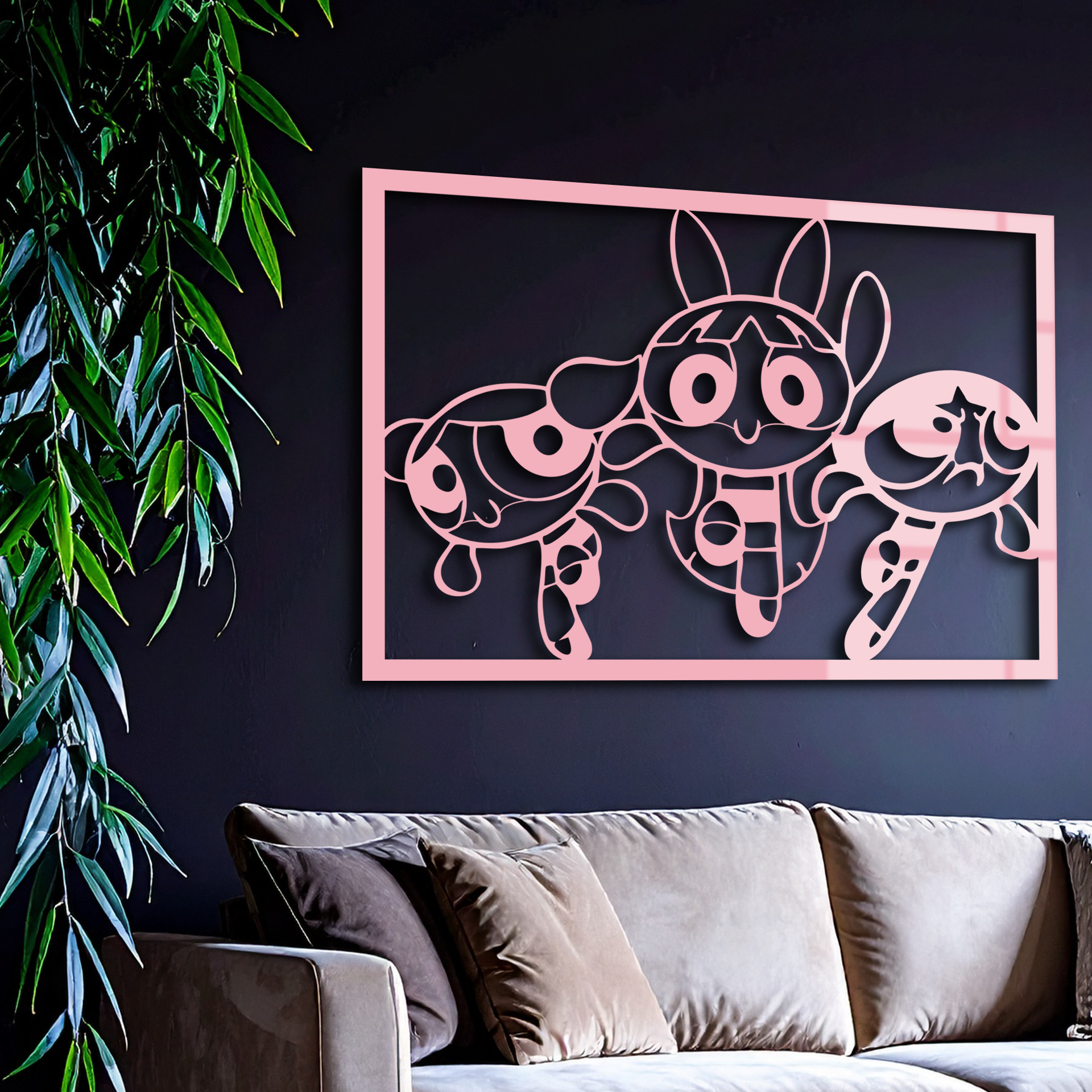 Powerpuff Girls Trio Silhouette – Pink Metal Wall Art - KAFGP179