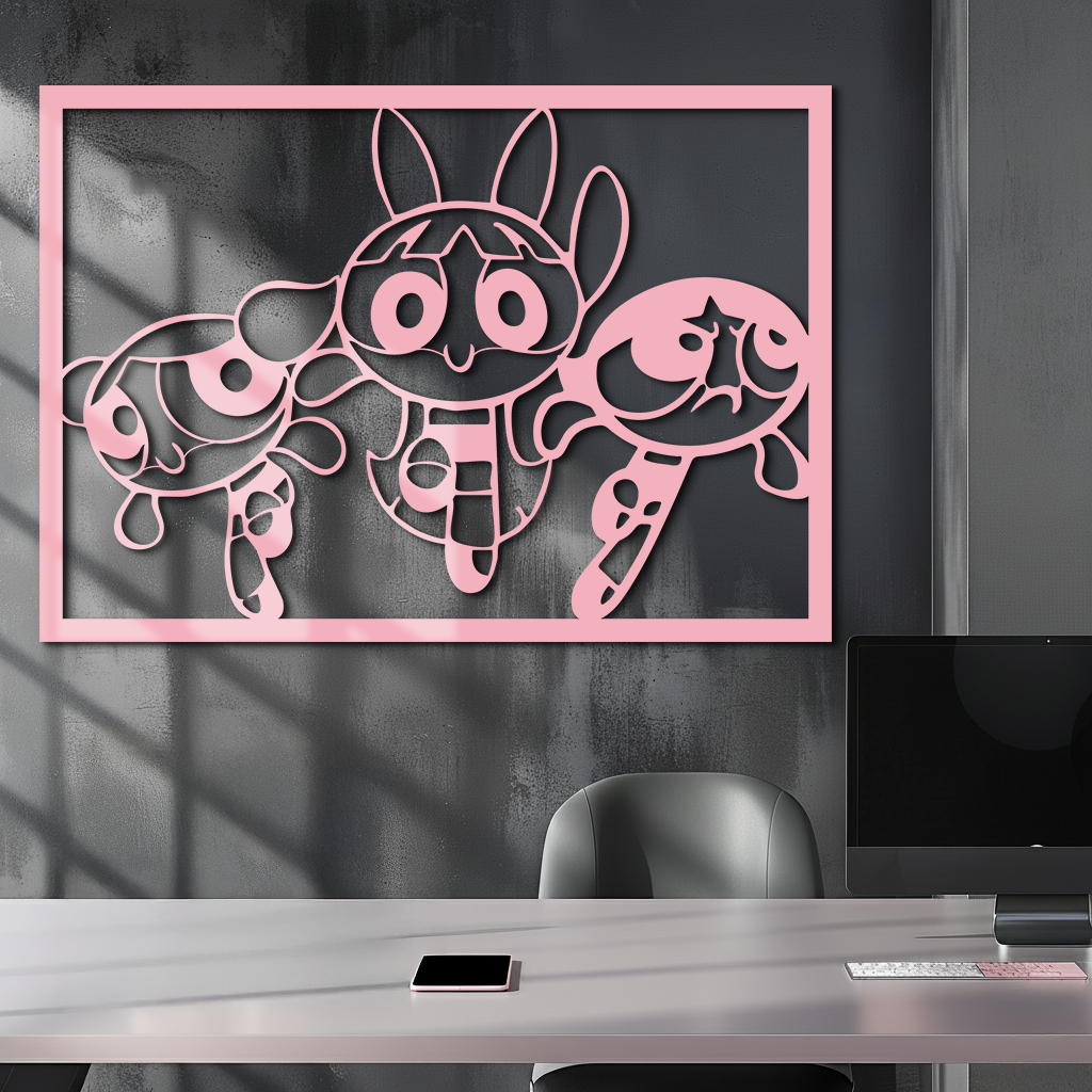 Powerpuff Girls Trio Silhouette – Pink Metal Wall Art - KAFGP179