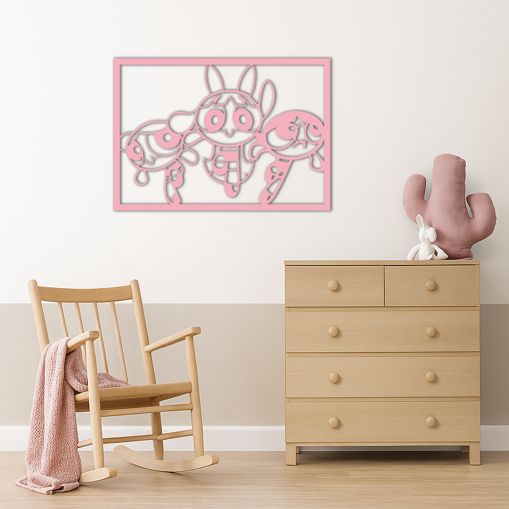 Powerpuff Girls Trio Silhouette – Pink Metal Wall Art - KAFGP179