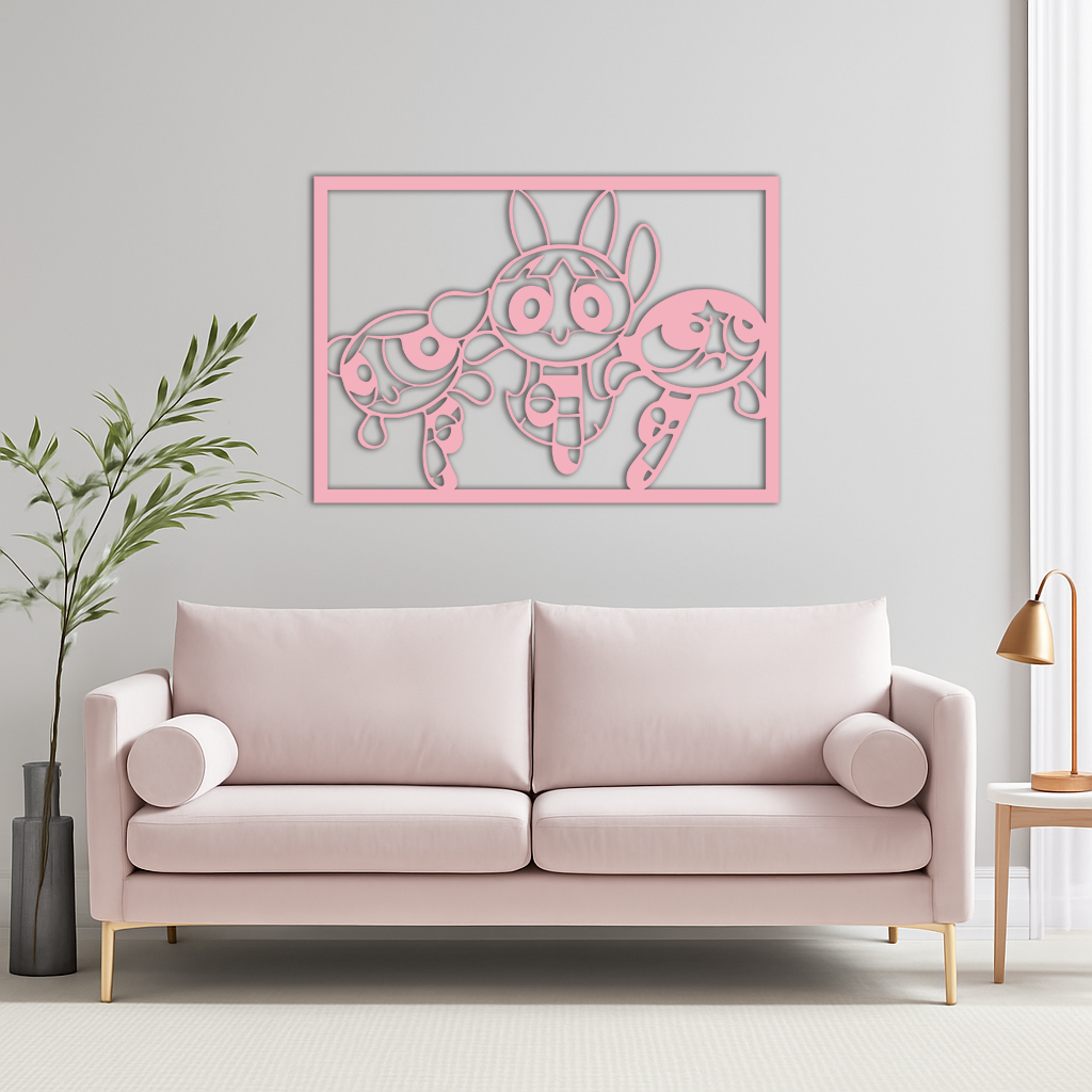Powerpuff Girls Trio Silhouette – Pink Metal Wall Art - KAFGP179