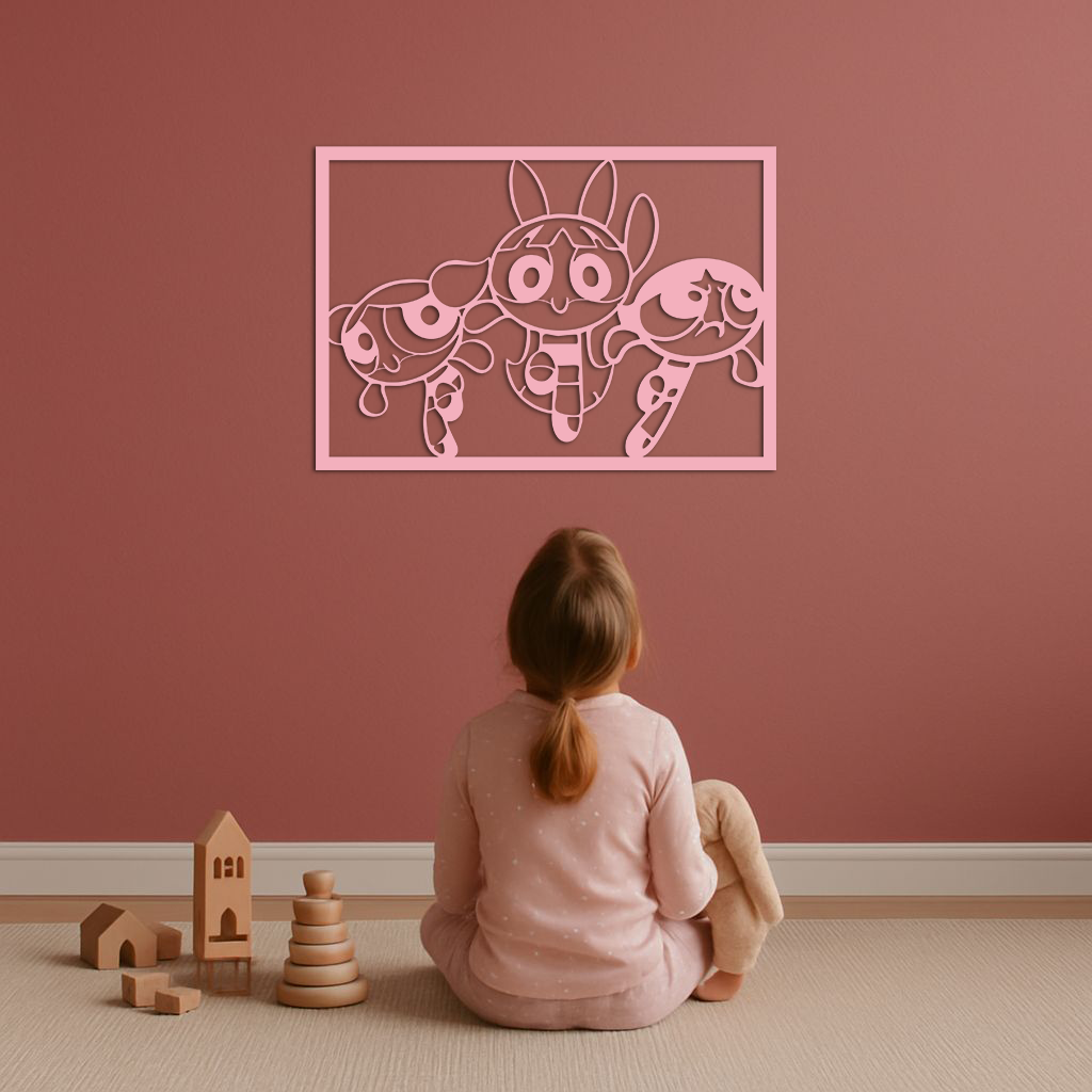 Powerpuff Girls Trio Silhouette – Pink Metal Wall Art - KAFGP179