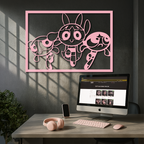Powerpuff Girls Trio Silhouette – Pink Metal Wall Art - KAFGP179