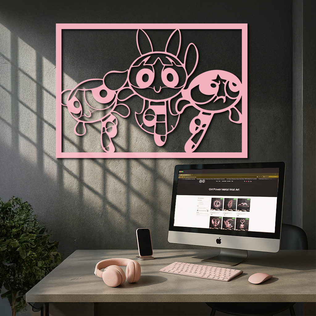 Powerpuff Girls Trio Silhouette – Pink Metal Wall Art - KAFGP179