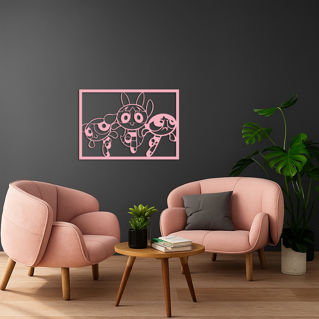 Powerpuff Girls Trio Silhouette – Pink Metal Wall Art - KAFGP179