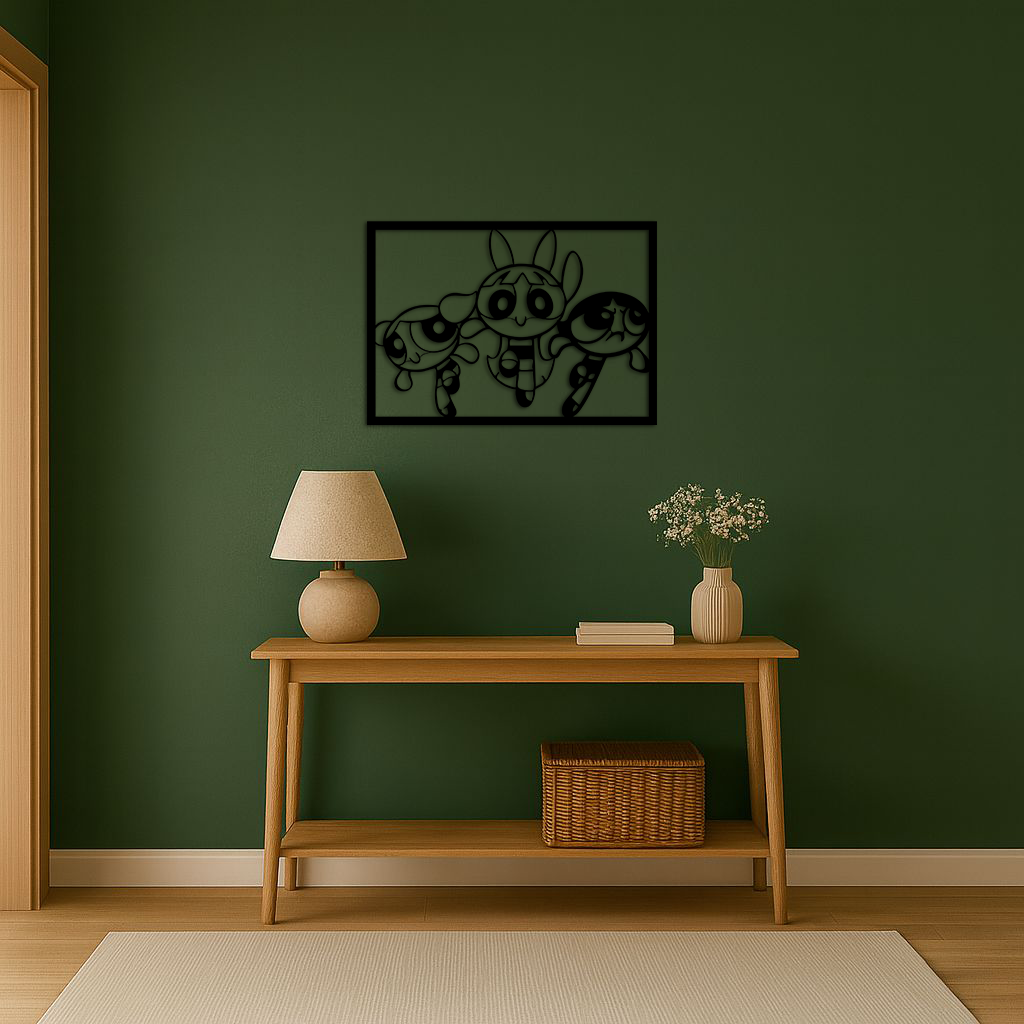 Powerpuff Girls Trio Silhouette – Pink Metal Wall Art - KAFGP179