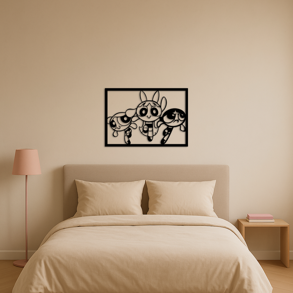 Powerpuff Girls Trio Silhouette – Pink Metal Wall Art - KAFGP179