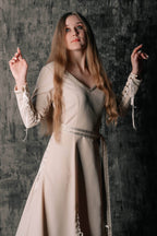 Elegant Lace-Up Beige Dres - S / Beige