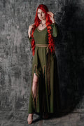 Elegant Lace-Up Green Dress - S / Green