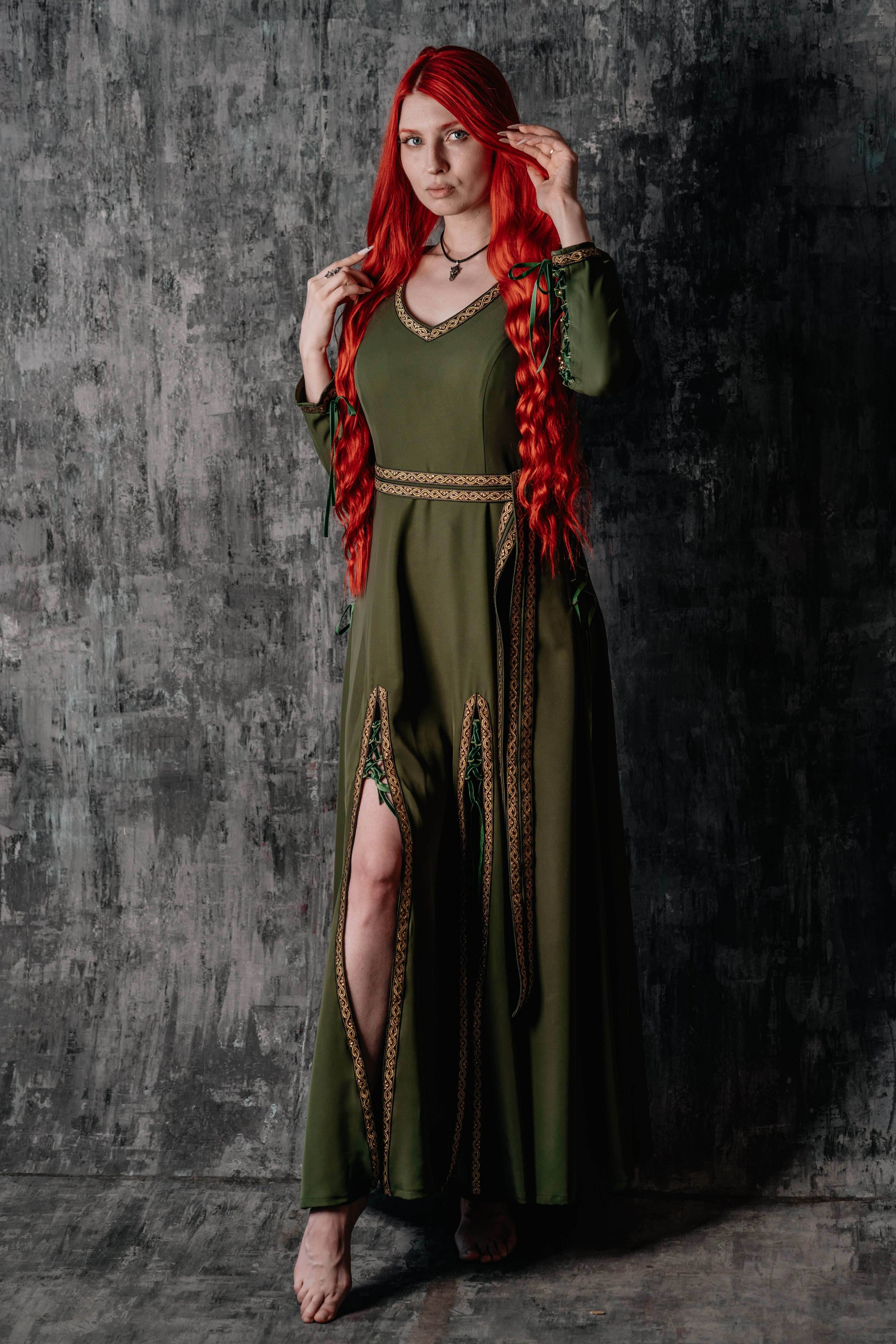 Elegant Lace-Up Green Dress - S / Green