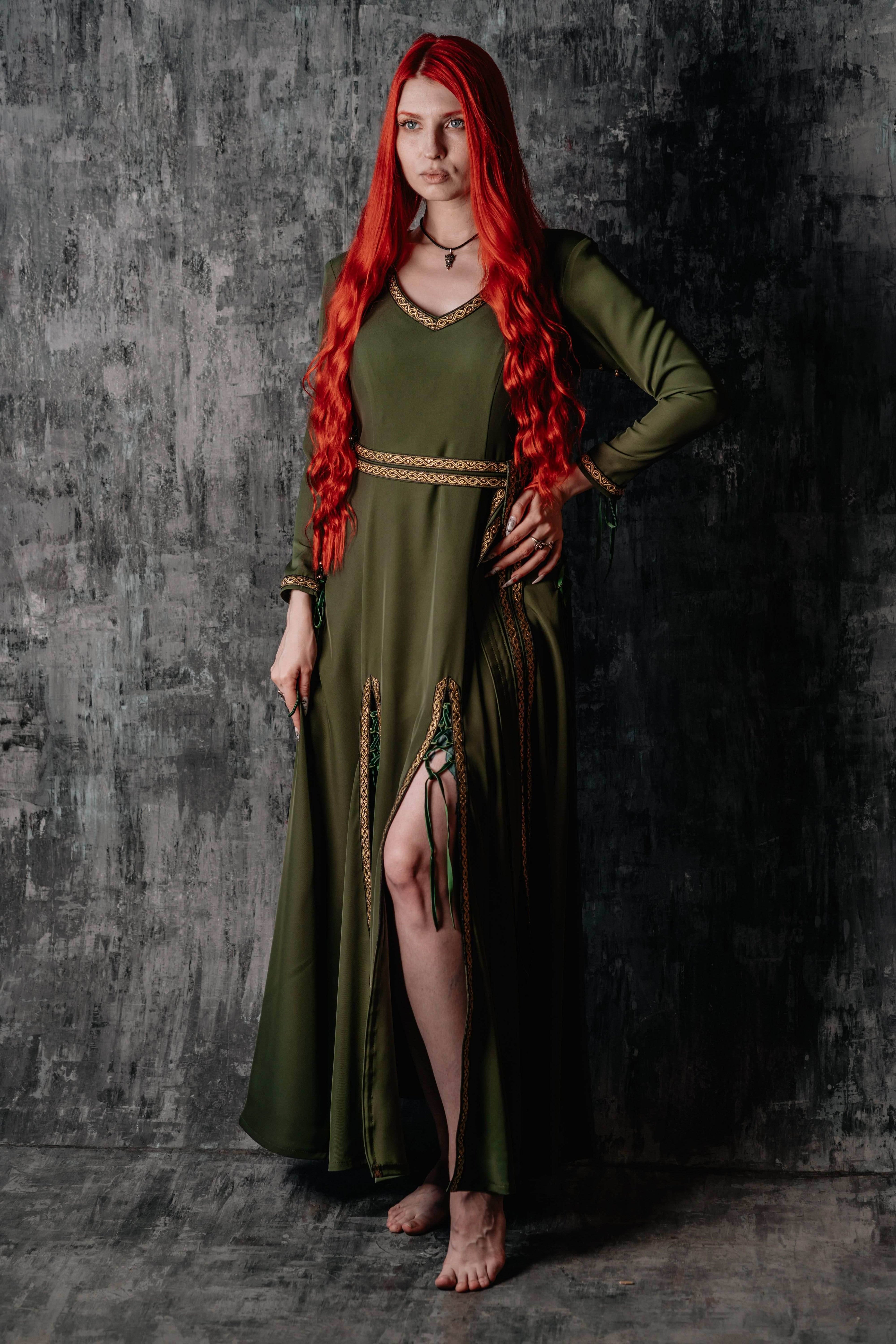 Elegant Lace-Up Green Dress - S / Green