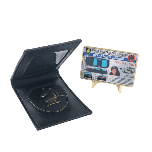 CL-HH Knight Rider in leather wallet with KITT Operator License on Metal Card (challenge coin) - 