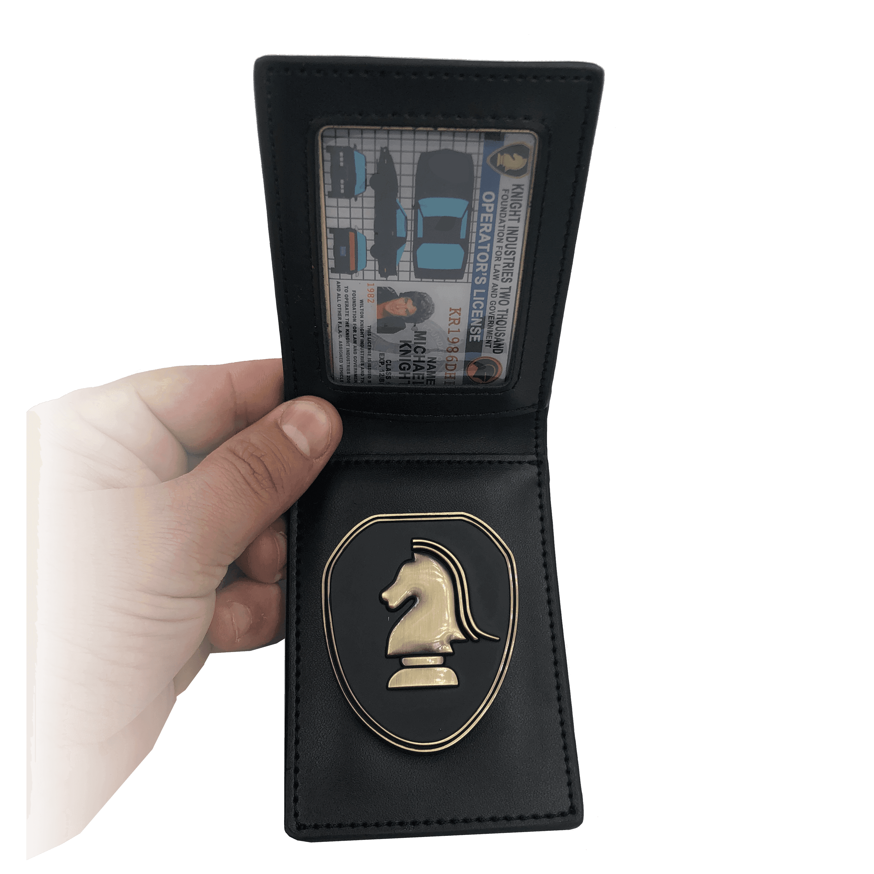 CL-HH Knight Rider in leather wallet with KITT Operator License on Metal Card (challenge coin) - 