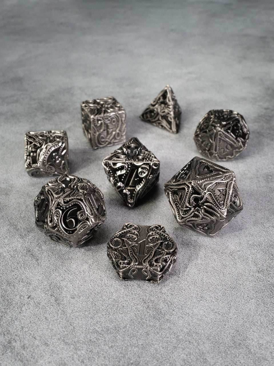 Kraken's Reach 8 pc TTRPG Dice Set - Steel Golem's Reach