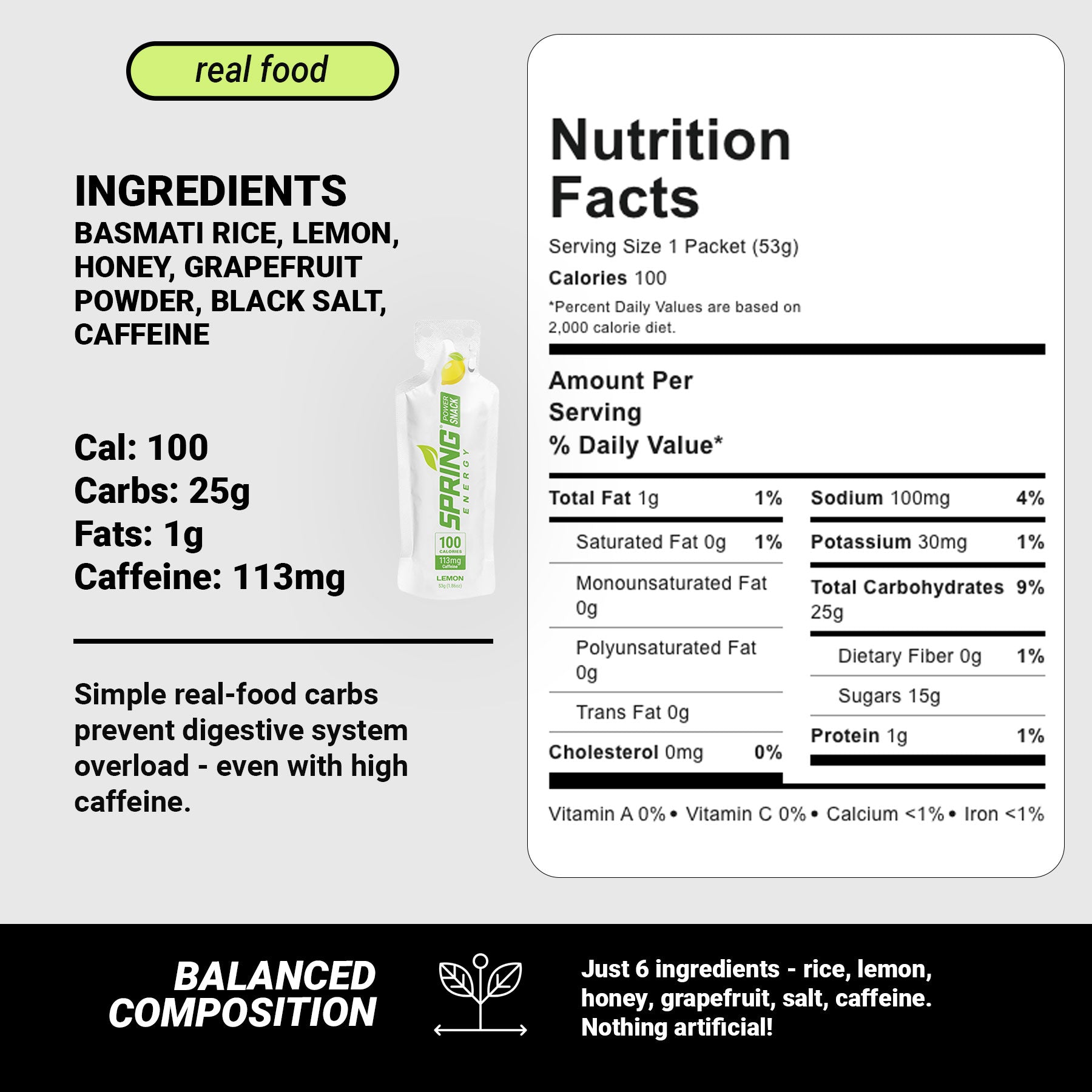 Lemon Power Snack with 113 mg of Caffeine 100 Kcal