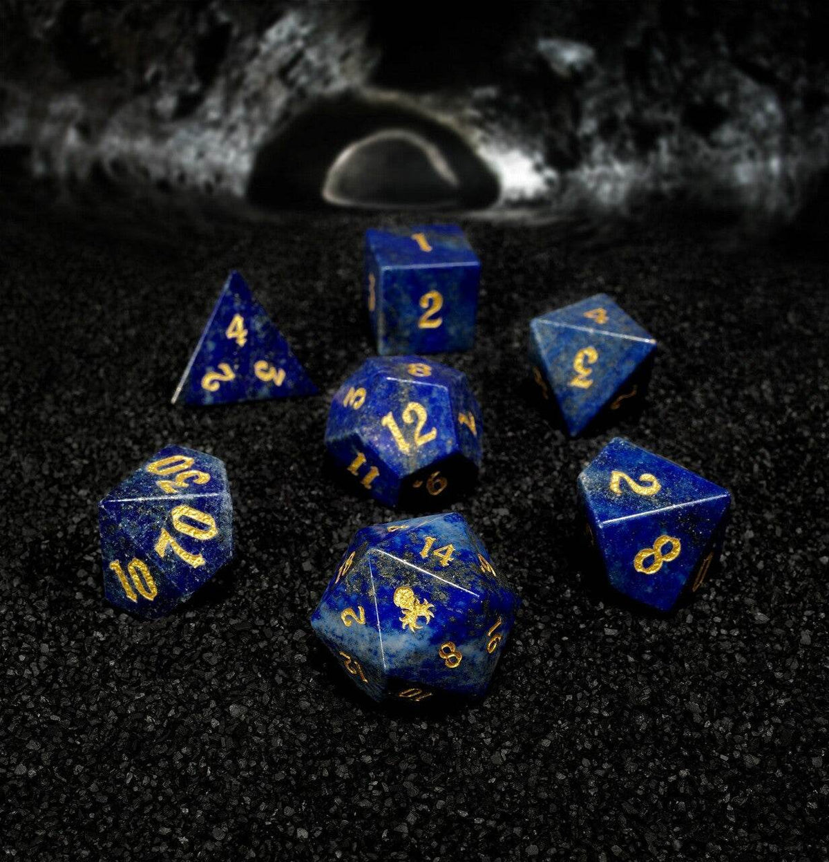 Kraken Dice - Lapis Lazuli Semi-Precious Gemstone 7 pc Dice Set - 