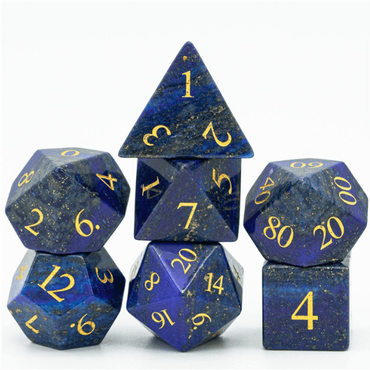 Lapis Lazuli - Gemstone Engraved with Gold RPG Dice Set - 