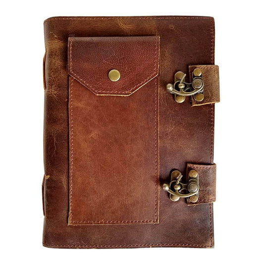 Soft Leather Journal with Two Latch Closures - 