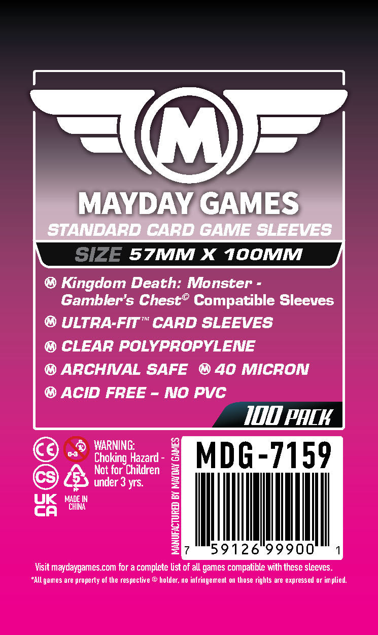 "Kingdom Death Gambler's Chest"  Large Compatible Sleeves (57x100mm) Standard 7159 or Premium 7164