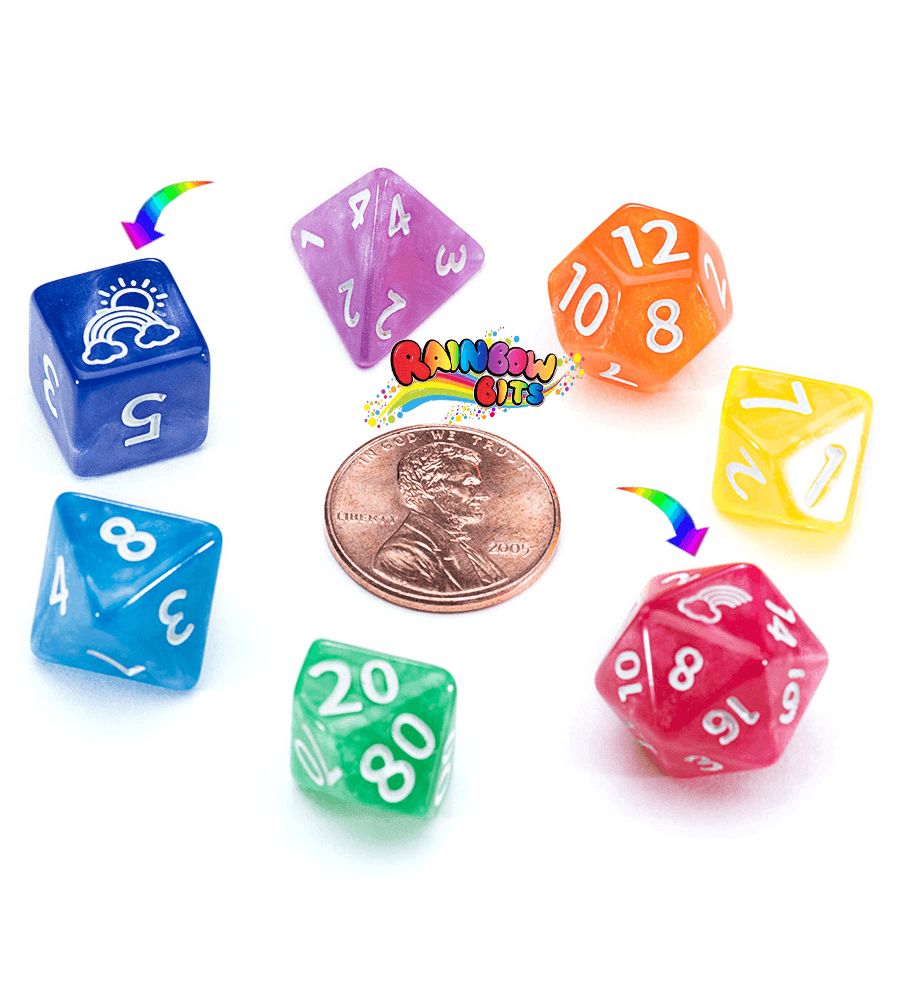 12mm Mighty Tiny Dice Set (7 Dice) - Rainbow Bits