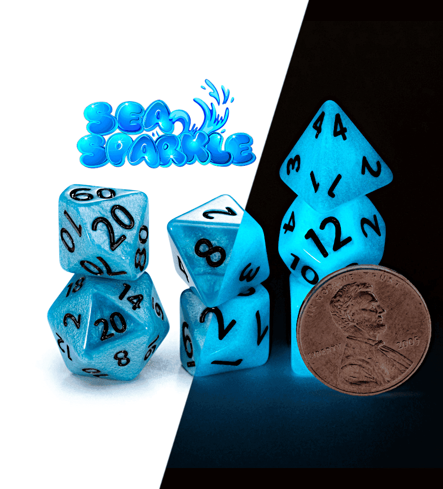 12mm Mighty Tiny Dice Set (7 Dice) - Sea Sparkle