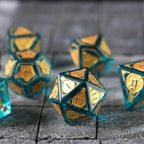 Mana Potion Blue Zircon Glass DND Dice Set - Full Set And Free Dice Box