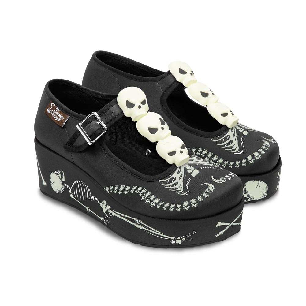 Chocolaticas® Skeletons Under Your Bed Women's Mary Jane Platform - 