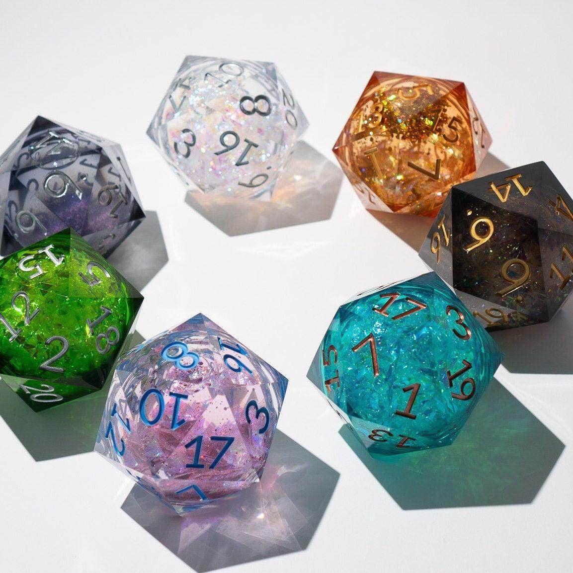 Massive Black Rainbow Glitter Liquid Core 95MM Chonk Handmade Resin Dice And Box - Only 1 D20