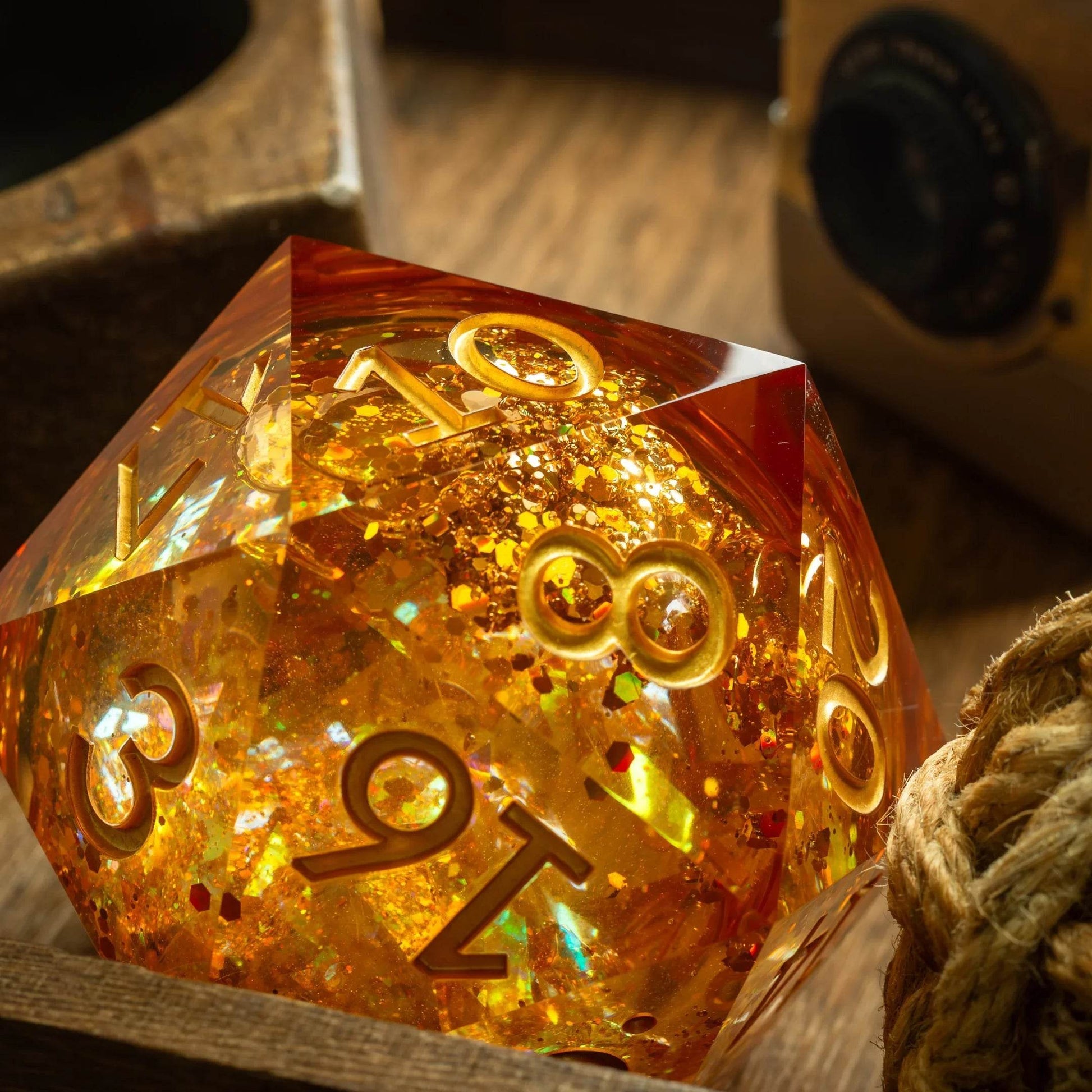 Massive Gold And Glitter Fireball Liquid Core 95MM Chonk Handmade Resin Dice And Box - Only 1 D20