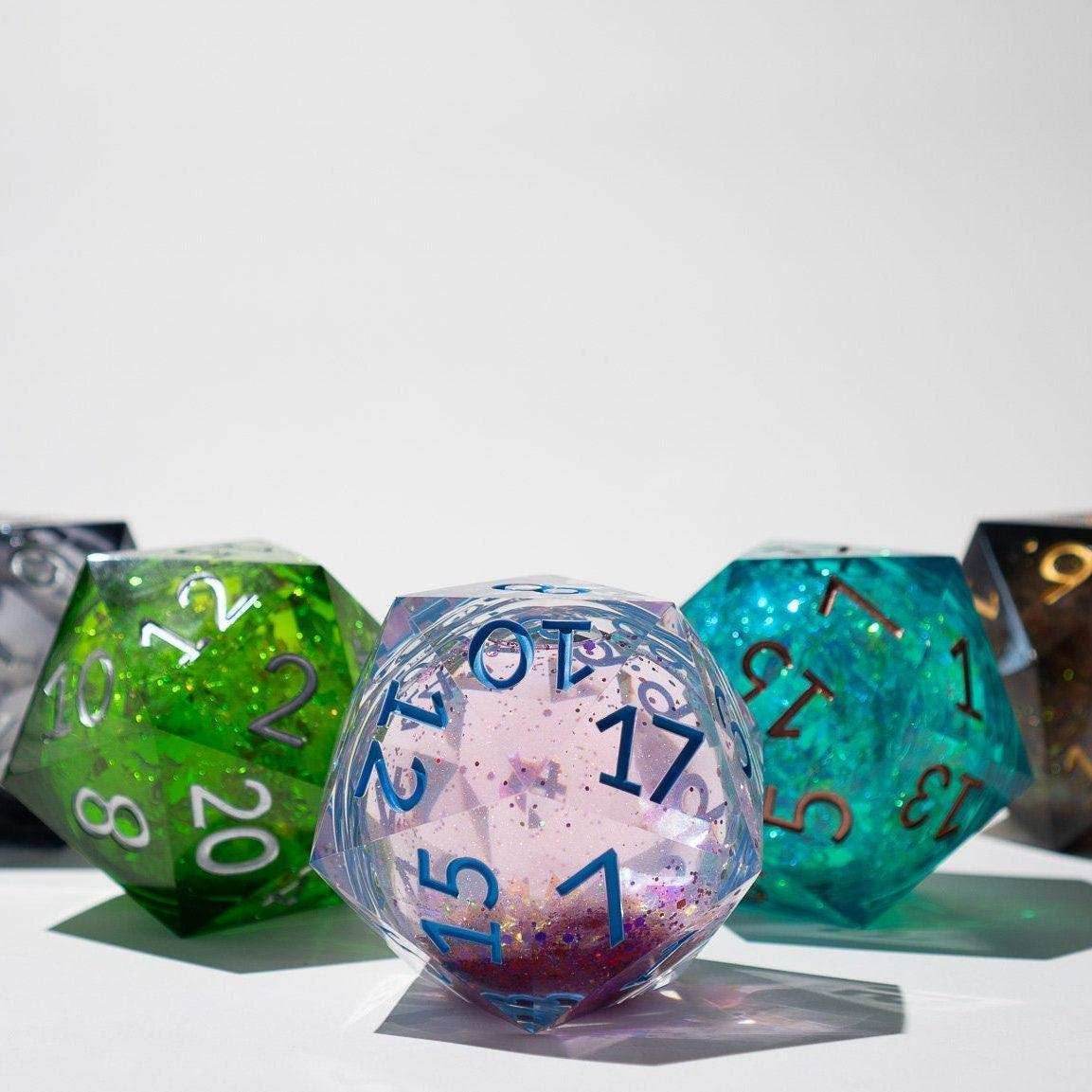 Massive Gold And Glitter Fireball Liquid Core 95MM Chonk Handmade Resin Dice And Box - Only 1 D20