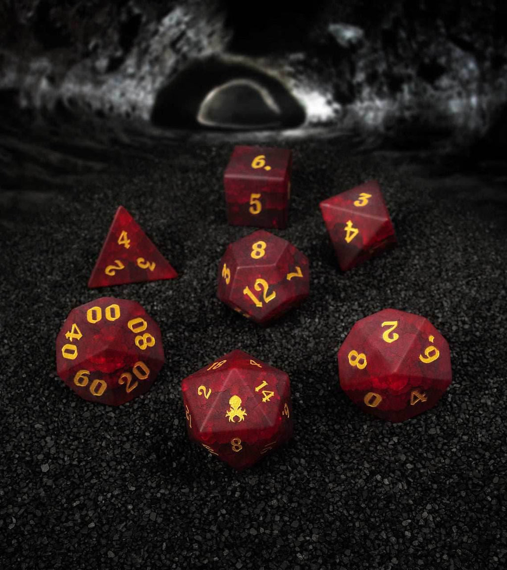 Kraken Dice Cracked Glass 7pc Dice Set - Matte Ruby Red