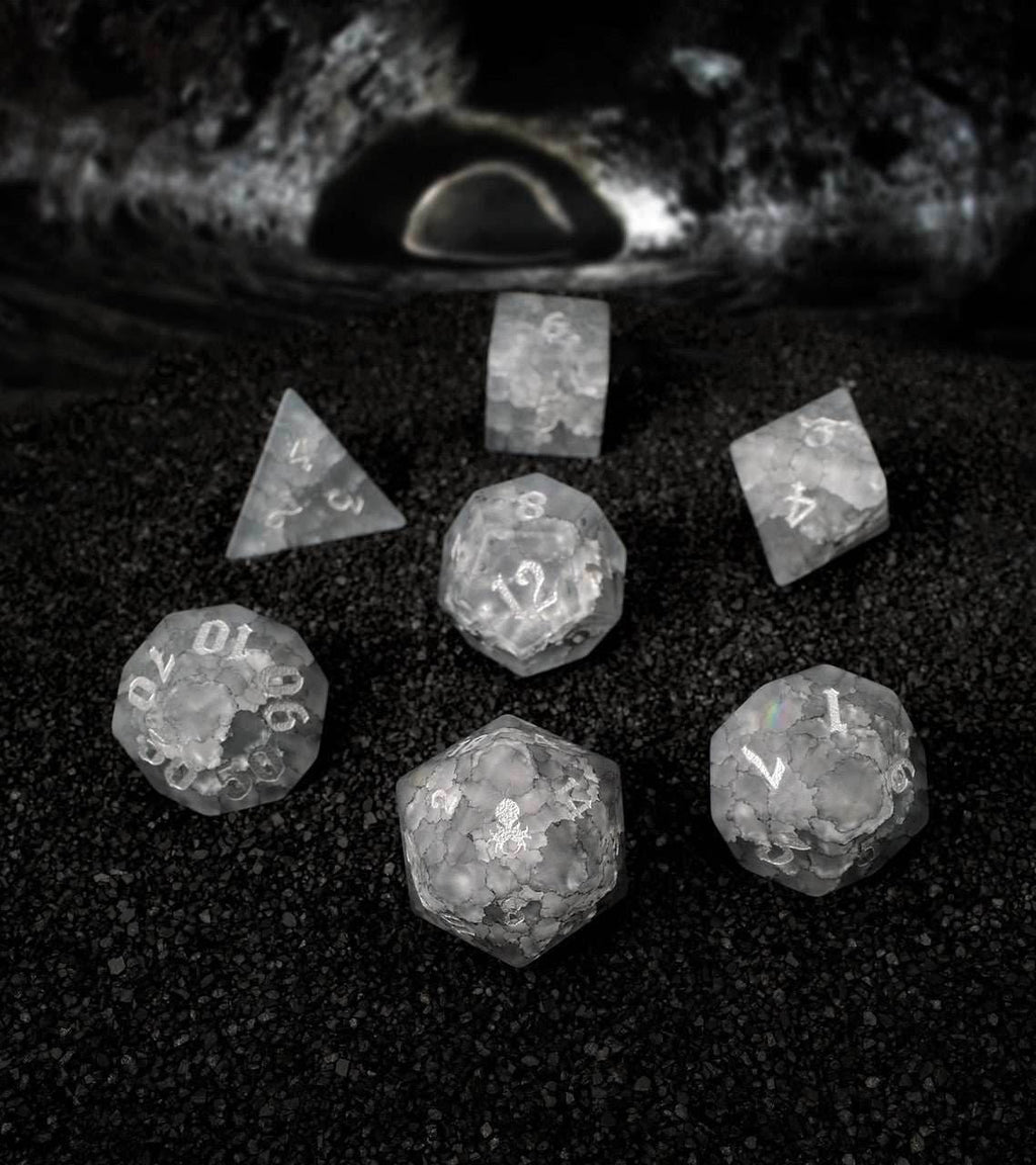 Kraken Dice Cracked Glass 7pc Dice Set - Matte Smoked Grey