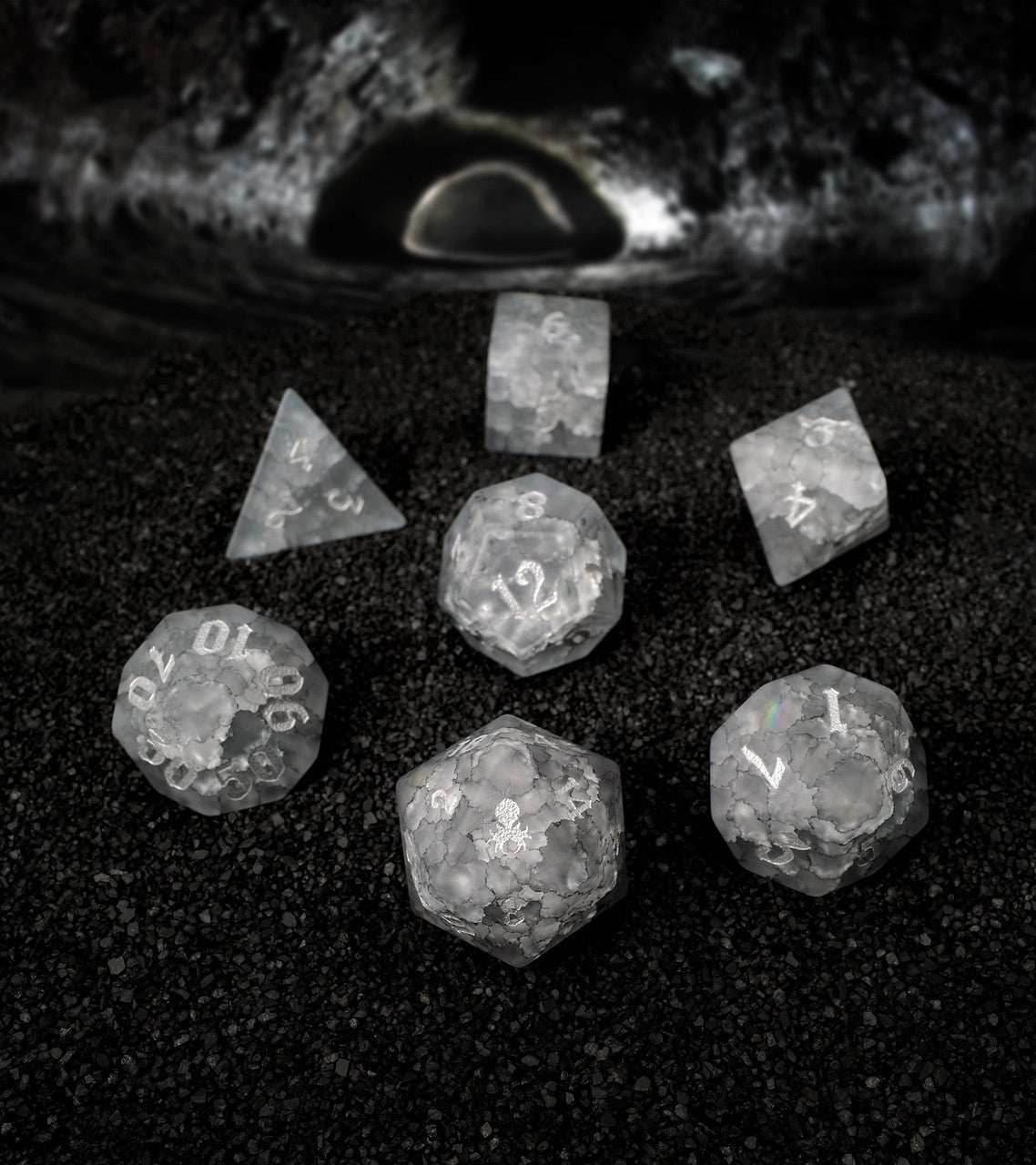 Kraken Dice Cracked Glass 7pc Dice Set - Matte Smoked Grey